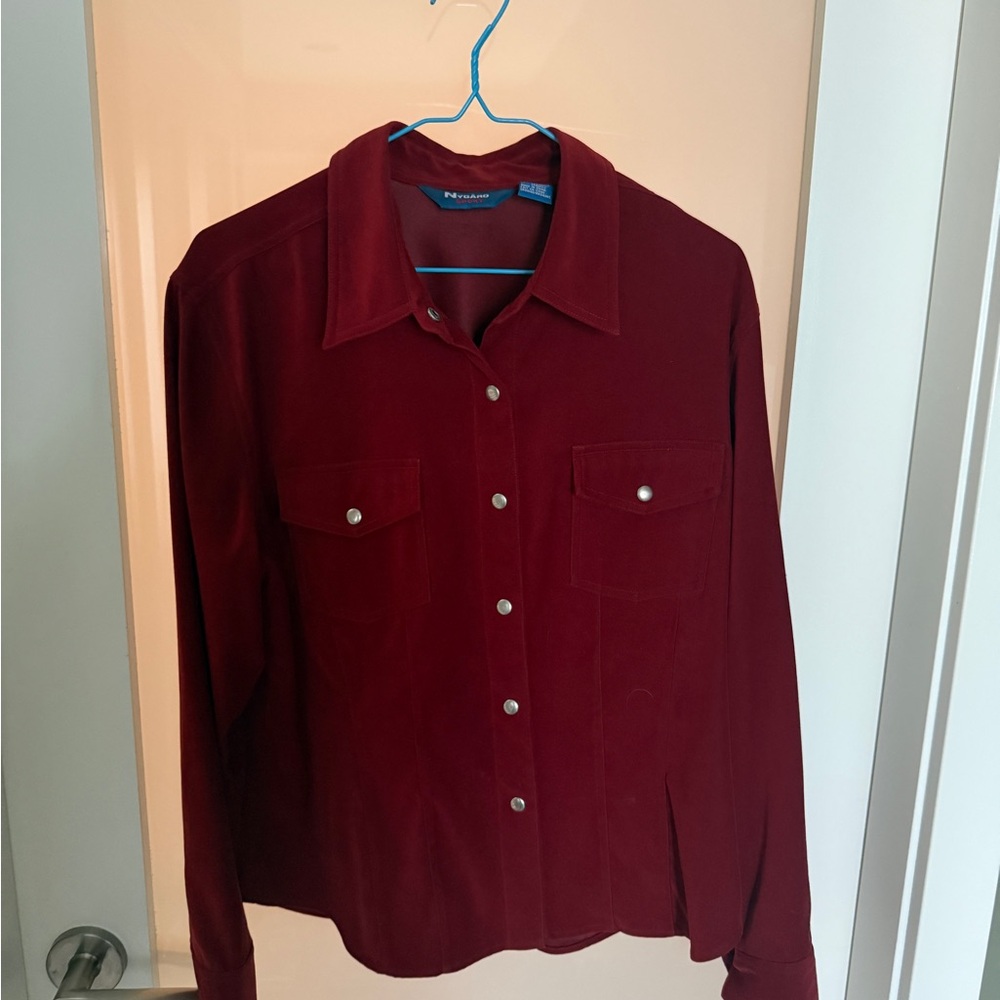 Nygard Sport Cranberry Red Button-Front Velour Shirt / Jacket